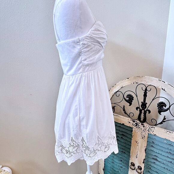 Coastal Cowgirl White Ruched Ruffles with eyelet Dress Small Cottage Coquette - Picture 6 of 9